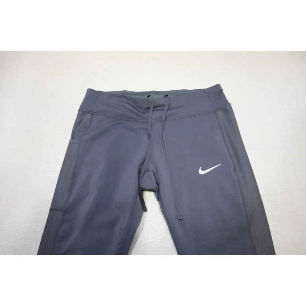 Nike Dri-FIT Leggings Womens Medium Gray Drawstring Pockets Athletic Excellent‎